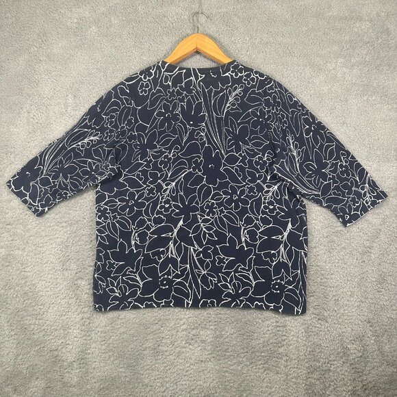 Croft & Barrow Floral Print Top Women's Plus 1X Blue White 3/4 Sleeve Blouse - Picture 2 of 12
